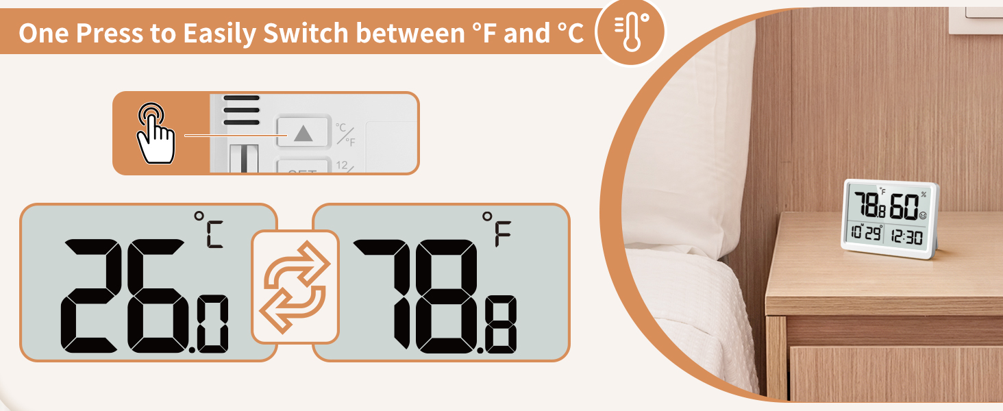One Press to Easily Switch between °F and °C