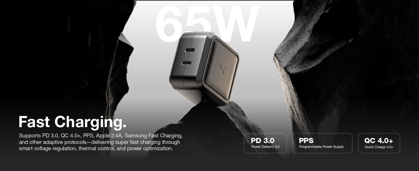 Supports PD 3.0, QC 4.0+, and PPS and other charging protocols for super fast charging