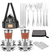 Camping Mess Kit - 1 to 2 persons Camping Dishes includes Cups, Bowls, Knives, Forks, Spoons, Cam...