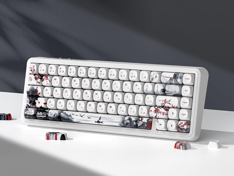 White Japanese PBT Keycap Set,Cherry Blossom MOA Profile Keycaps,Dye-Sub Custom Keyboard Key caps