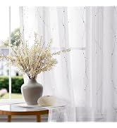 Deconovo White Sheer Curtains for Living Room 96 Inches Long, Pattern Panel | Silver Line and Dot...