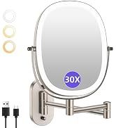 FUNTOUCH 30X/1X Wall Mounted Lighted Makeup Mirror,5000mAh Rechargeable Double Sided Magnifying B...