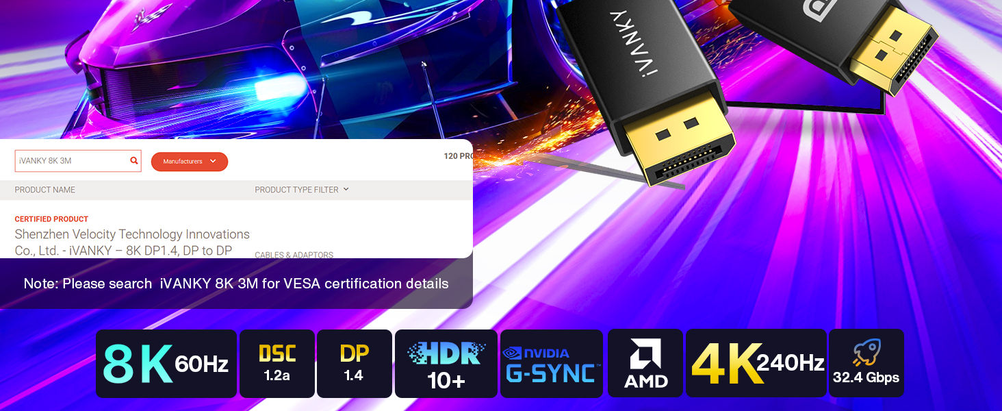 8K DisplayPort Cable 1.4