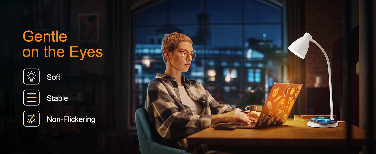 Desk Lamp for Home Office LED Desk Light USB Charging Ports Bedside Table Lamp for College Dorm Room