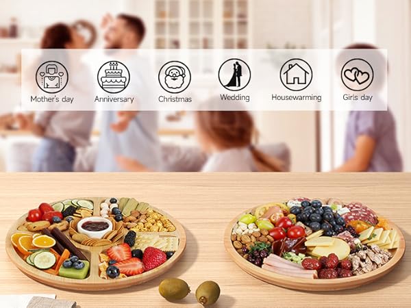 Renmxj Charcuterie Board with Clear Lid, Travel Portable Cheese Board Charcuterie Boxes