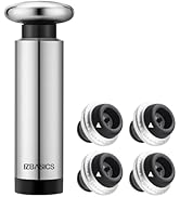 EZBASICS Wine Stoppers Wine Saver Pump with Wine Bottle Stoppers, 1 Pack Stainless Steel Pump+ 4 ...