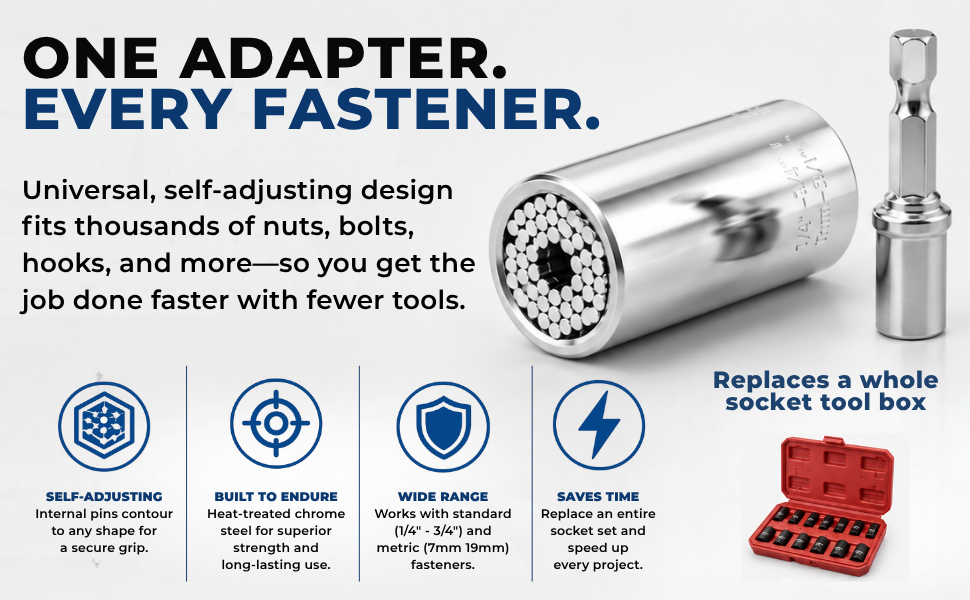 Universal Socket Wrench with Power Drill Adapter