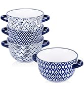 Selamica Ceramic Soup Bowls with Handles, French Onion Soup Crocks 20 OZ, Oven Safe Soup Bowls fo...