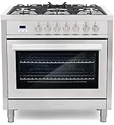 COSMO F965 36 in. 220/240V Dual Fuel Range with 5 Gas Burners, Electric Convection Oven with 3.8 ...