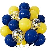 Adeyoo Blue and Yellow Balloons - Navy Blue Balloons 12 Inch Yellow Latex Balloon Glitter Confett...