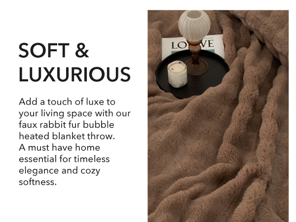 Faux Rabbit Fur Bubble Heated Blanket