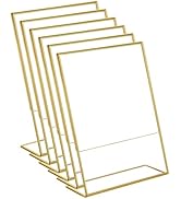 HIIMIEI Acrylic Gold Frames 6 Pack Sign Holders 4x6'' Slanted Back Table Menu Display Stand, Wedd...