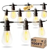 Jerritte 100FT LED Outdoor String Lights with 30 Edison Shatterproof IP65 Waterproof Bulbs, 2700K...