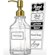 JASAI Antique Square Glass Soap Dispenser with Golden Rust Proof Pump, Refillable soap Dispenser ...