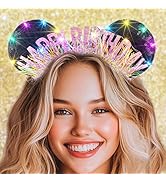 Aceorna Light Up Birthday Mouse Ears Headbands Led Gold Happy Birthdays Hairbands Glowing Birthda...