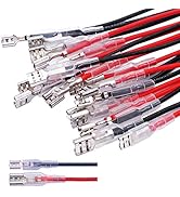 Twidec/20Pcs 4.8mm and 6.3mm Female Spade Crimp Terminal with Insulating Sleeve and Wire Red + Bl...