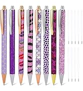 WY WENYUAN 8 Pcs Purple Sparkly Pens for Women - Cute Glitter Ballpoint Pens with 10 Refills, Ele...