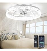 Aphyni Ceiling Fans with Lights and Remote, Crystal-Edged Modern Flush Mount LED Fan Light, 6 Win...