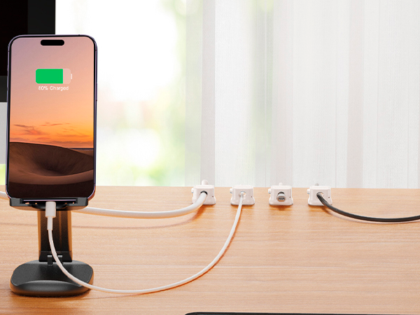cable holders on a desktop