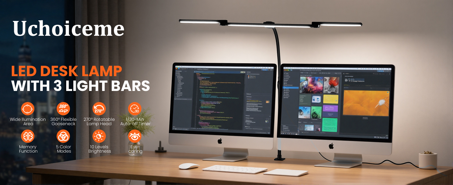 LED Desk Lamp for Office Home with 3 Light Bar