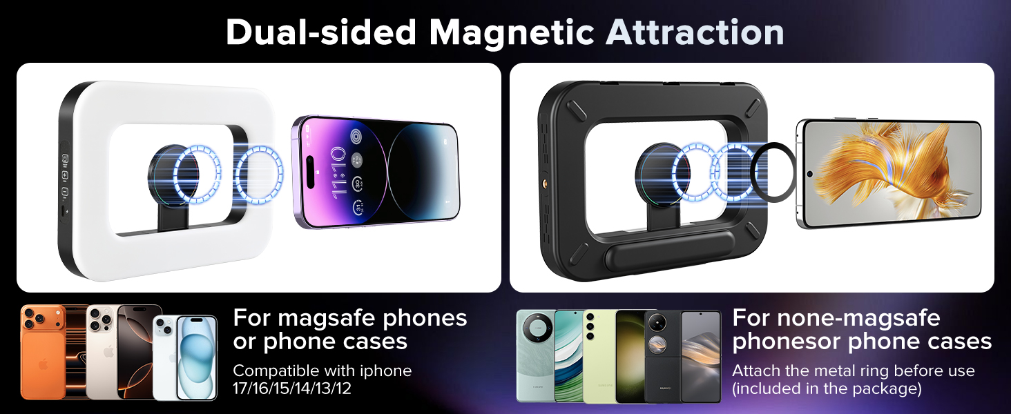 Heliora Magnetic RGB Selfie Ring Light for iPhone and Android (with Mini Tripod)