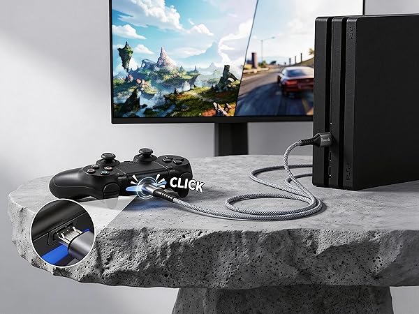 6ft micro usb cable with secure click lock connection fast charging a PS4 controller