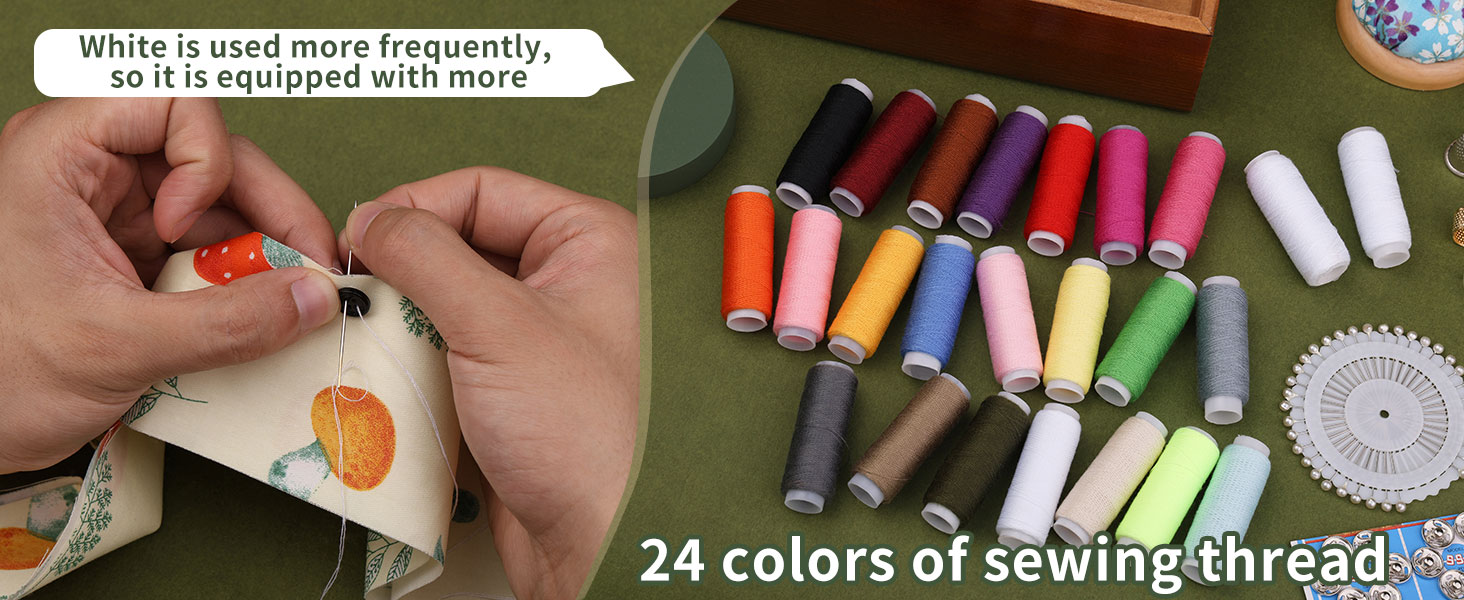 sewing thread in 24 colors, 12 rolls of basic black and white sewing thread