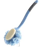 [2nd Generation] Shower Body Brush with Bristles and Loofah,Back Scrubber Bath Mesh Sponge with C...