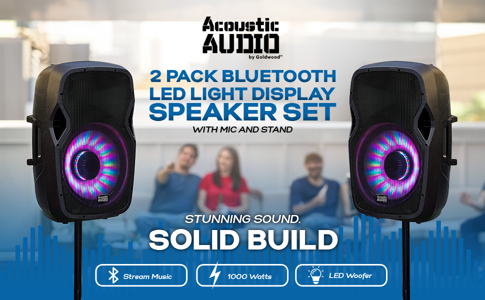Acoustic Audio by Goldwood BLUETOOTH LED SPEAKERS WITH MICS &amp; STANDS