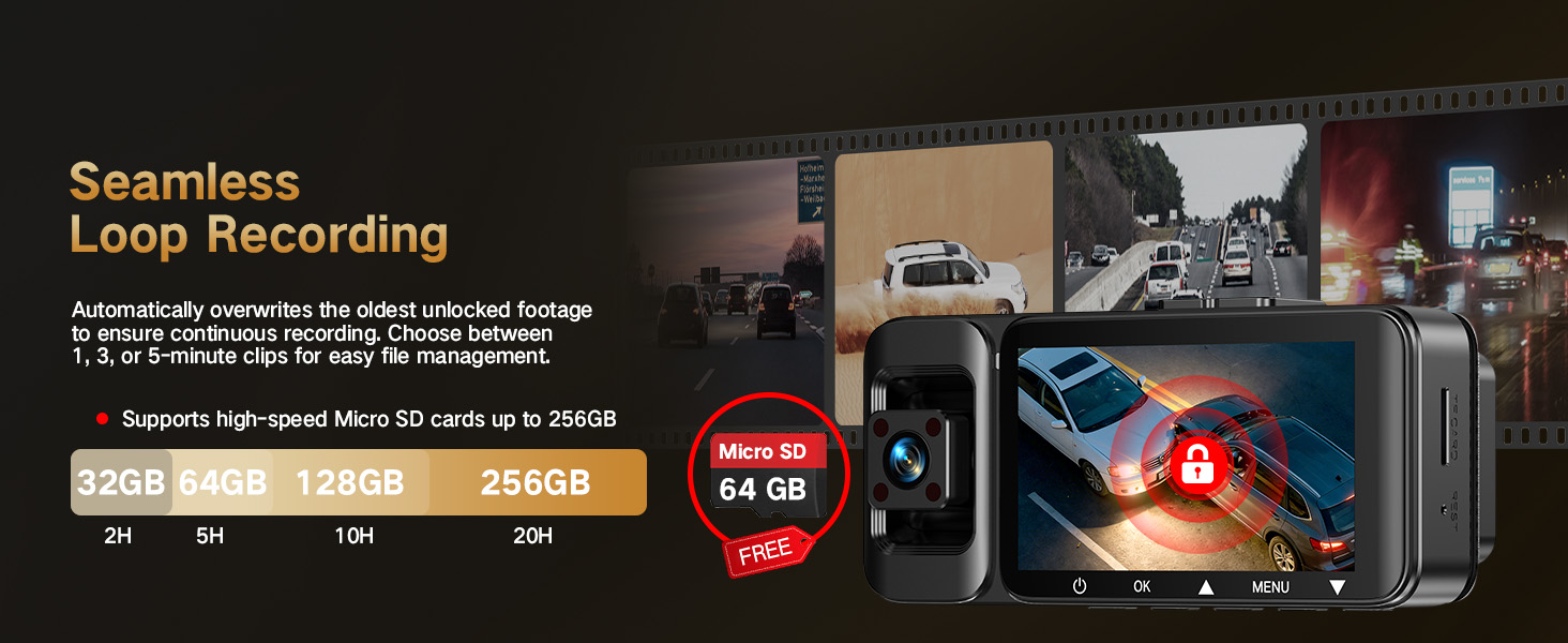 4K Dash Cam Front and Rear Inside, 3-Channel Cars Camera Dash