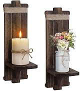 Alphatool Handmade Wooden Candle Sconces Set of 2 Farmhouse Wall Decor | Vintage Bedroom Livingro...