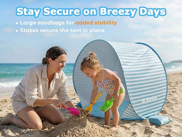windproof beach sun shelter with sandbags
