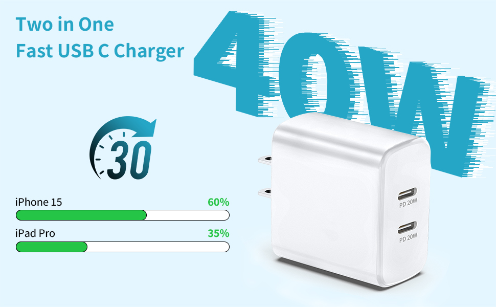 Two in one fast usb c charger iphone 15 16