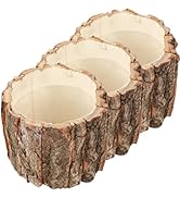 Housoutil 3PCS Wooden Bark Flower Pots, Rustic Farmhouse Planters, Light Brown Log Plant Containe...