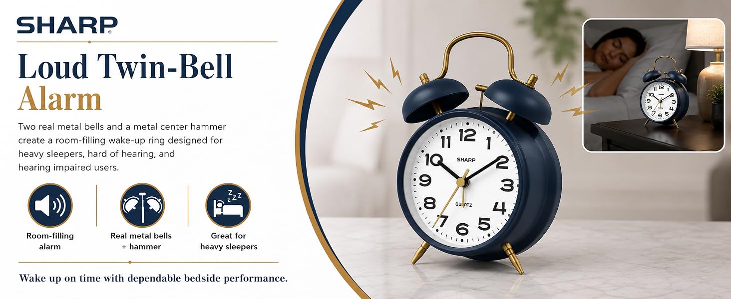 loud alarm clock for bedroom retro style vintage mid century modern battery powered simple easy 