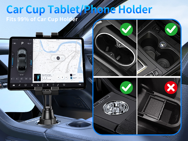 Car Cup Tablet/Phone Holder Fits 99% of Car Cup Holder