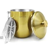 LRYYBTI Ice Buckets for Parties with Lid,Tongs and Strainer (3L/Gold) Double Wall Stainless Steel...