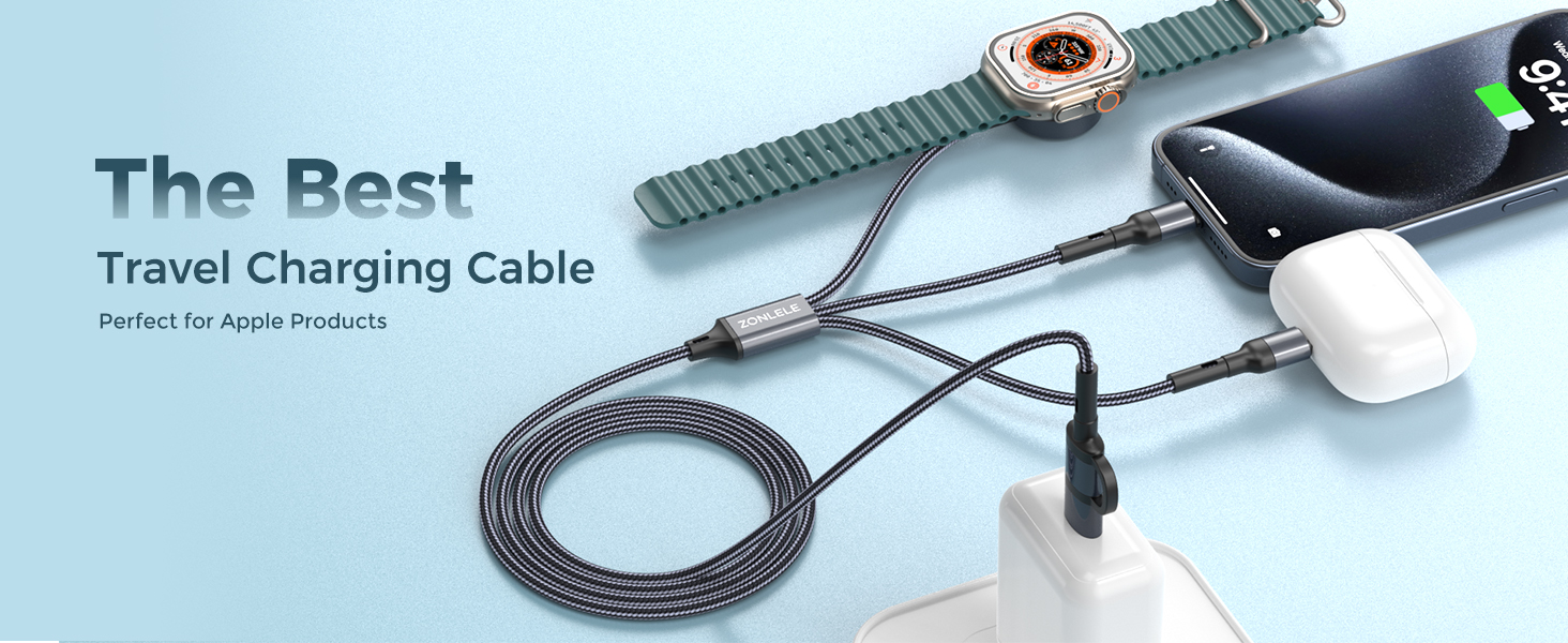 multi charging cable travel essentials for apple watch iPhone charger