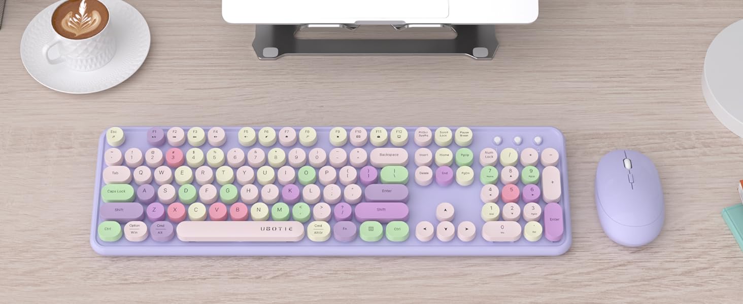 purple colorful wireless keyboard and mouse