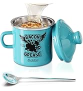PGYARD Mini Bacon Grease Container With Strainer - 15OZ Farmhouse Enamel Grease Saver, Fat Storag...