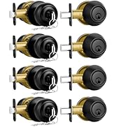 Plustool 4 Pack Front Door Lock Set Matte Black,Exterior Door Lock Set with Deadbolt,Single Cylin...
