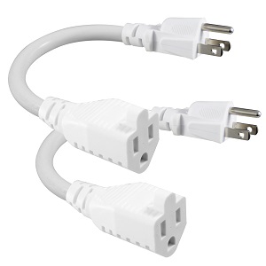 Short 3Prong Power Extension Cord - White 6inch Mini Indoor Grounded Extension Cord
