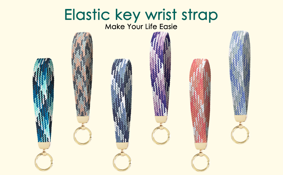 Stylish keychain wristband, available in multiple colors.