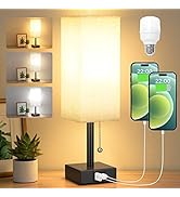 Bedside Table Lamp with 3 Color Temperatures - 3000/4000/5000K Small Lamp with USB C+A Ports, Nig...