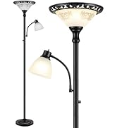 Torchiere Floor Lamps for Living Room, 71" Tall Standing Lamp with Thick Glass Shade, Metal Pole ...