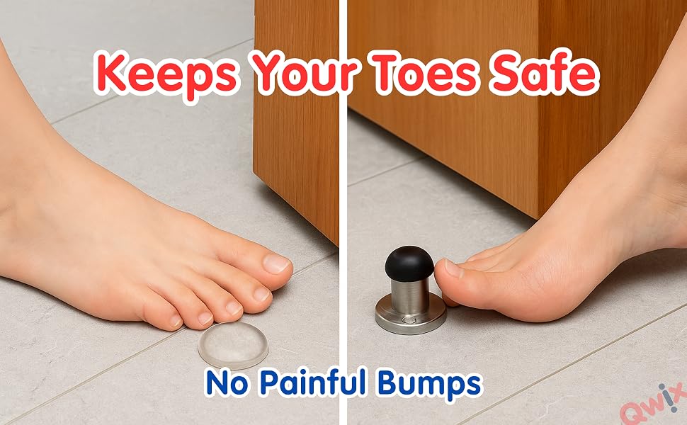 Low-profile rubber door stopper pad prevents painful toe bumps – alternative to traditional bumpers