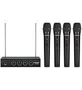 Phenyx Pro Wireless Microphone System, 4 Channel VHF Wireless Mics, w/ 4 Handheld Dynamic Microph...