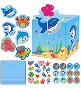111 Pcs Valentines Day Cards Kit for Kids and Mailbox for Classroom Exchange, Valentines Sea Anim...