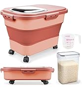 Komzon Rice Storage Containers, Collapsible 20 to 30Lbs Food Storage Bin Dispenser with Rolling W...