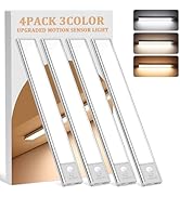 Under Cabinet Lighting Wireless, 4Pack Motion Sensor Light Indoor with 3 Color Temps, Dimmable Cl...